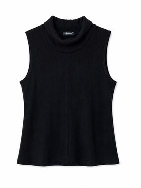Wallpapher Black Ribbed Sleeveless Turtleneck Knit Top XL Made in USA